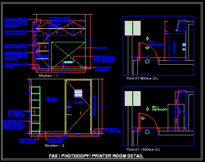 Office Printing Room CAD Design with Overhead Storage